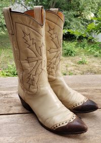 Nocona Cream Cowboy Western Boots Brown Wingtips Vintage US Made Women