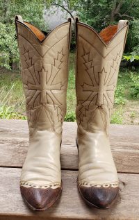 Nocona Cream Cowboy Western Boots Brown Wingtips Vintage US Made Women