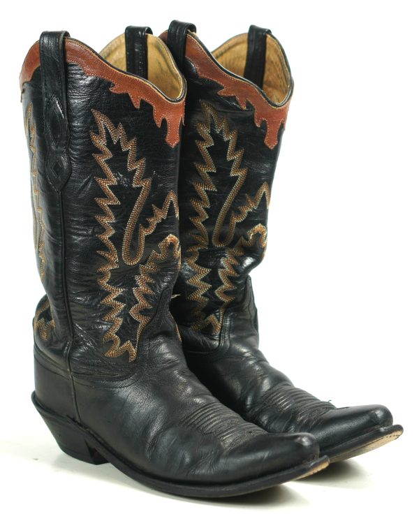 Old West Black Leather Cowboy Western Boots Brown Collar Scallop LF1552 Women (9)