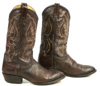 Tony Lama Dark Brown Leather Western Cowboy Boots Vintage US Made Men