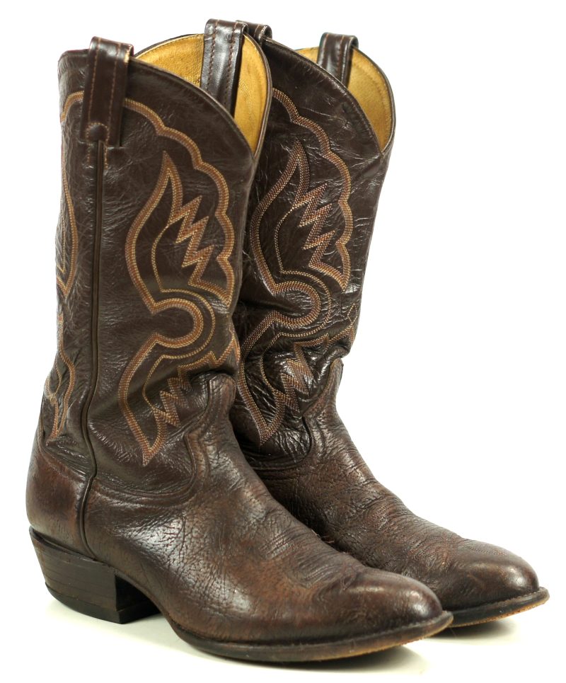 Tony Lama Dark Brown Leather Western Cowboy Boots Vintage US Made Men