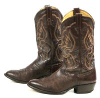 Tony Lama Dark Brown Leather Western Cowboy Boots Vintage US Made Men