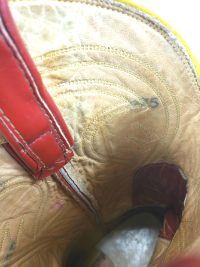 Tony Lama Red Cowboy Boots Yellow Piping Vintage Black Label US Made Women