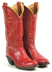 Tony Lama Red Cowboy Boots Yellow Piping Vintage Black Label US Made Women