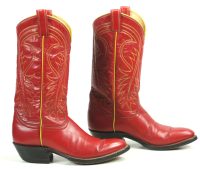 Tony Lama Red Cowboy Boots Yellow Piping Vintage Black Label US Made Women