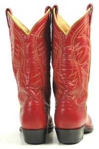 Tony Lama Red Cowboy Boots Yellow Piping Vintage Black Label US Made Women