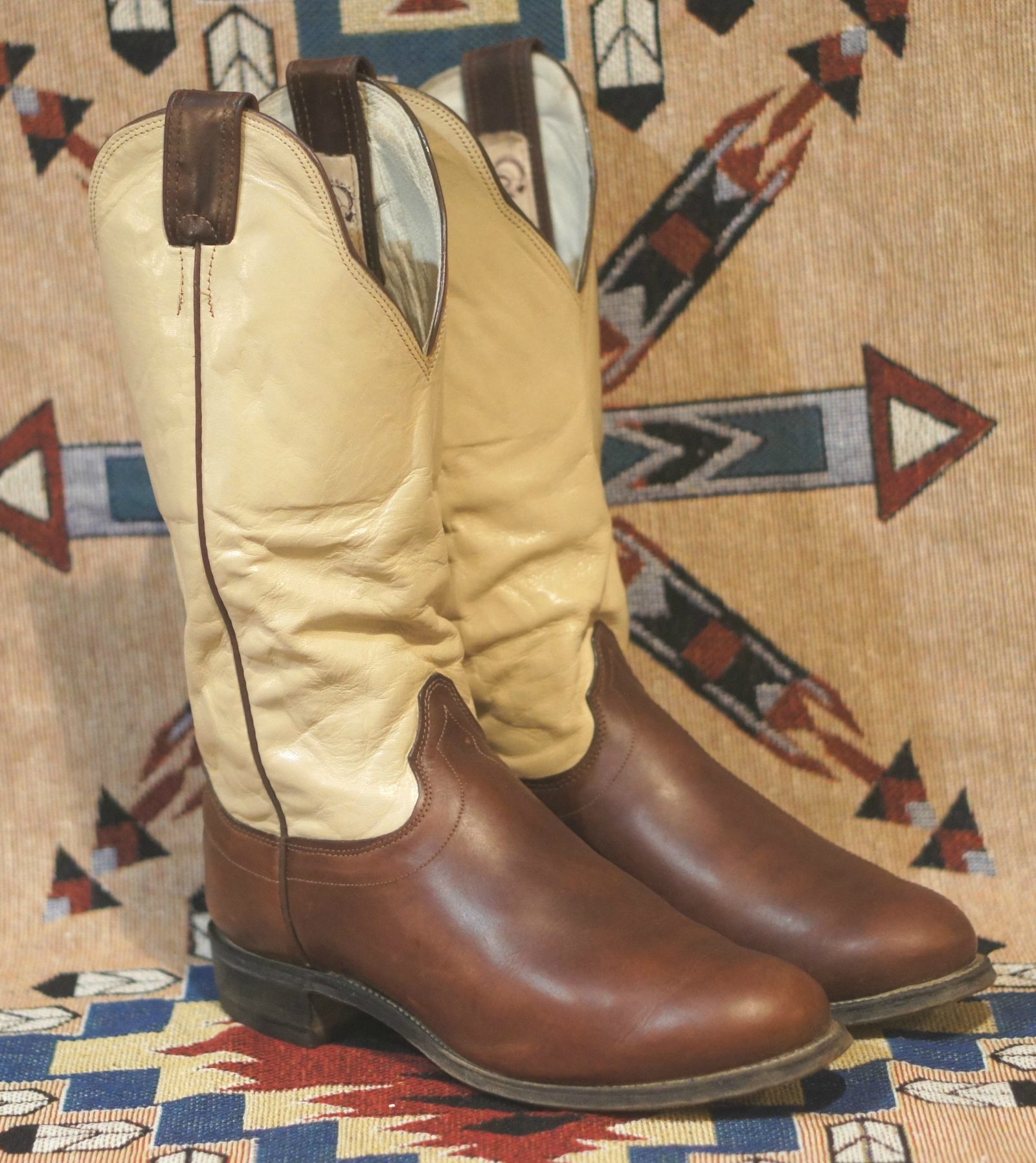 Caballo Buckaroo Cowboy Western Boots Tall Brown & Bone Leather Santa Fe Men