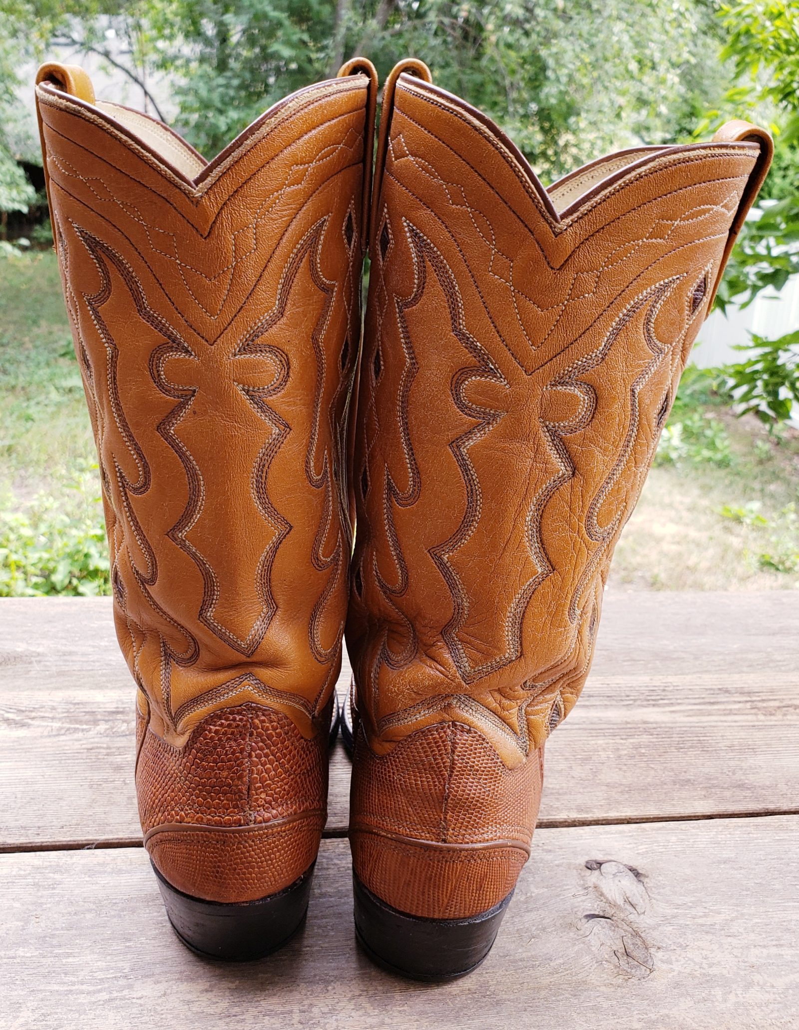 Dan Post Lizard Cowboy Western Boots Inlay Diamonds Vintage 1979 US Made Men (10)