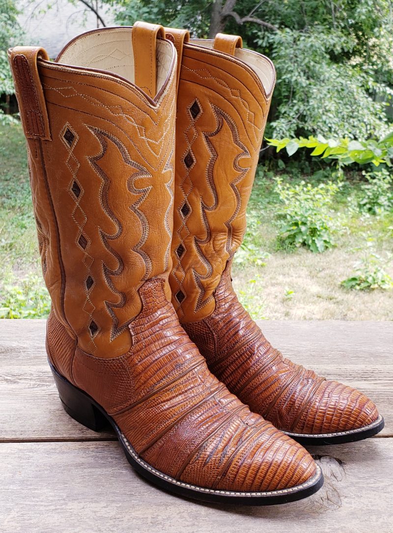 Dan Post Lizard Cowboy Western Boots Inlay Diamonds Vintage 1979 US Made Men (12)