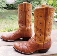 Dan Post Lizard Cowboy Western Boots Inlay Diamonds Vintage 1979 US Made Men (7)