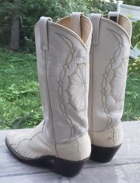 Dan Post White Snake Cowboy Wedding Boots Vintage 1988 US Made Women