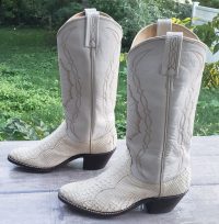 Dan Post White Snake Cowboy Wedding Boots Vintage 1988 US Made Women