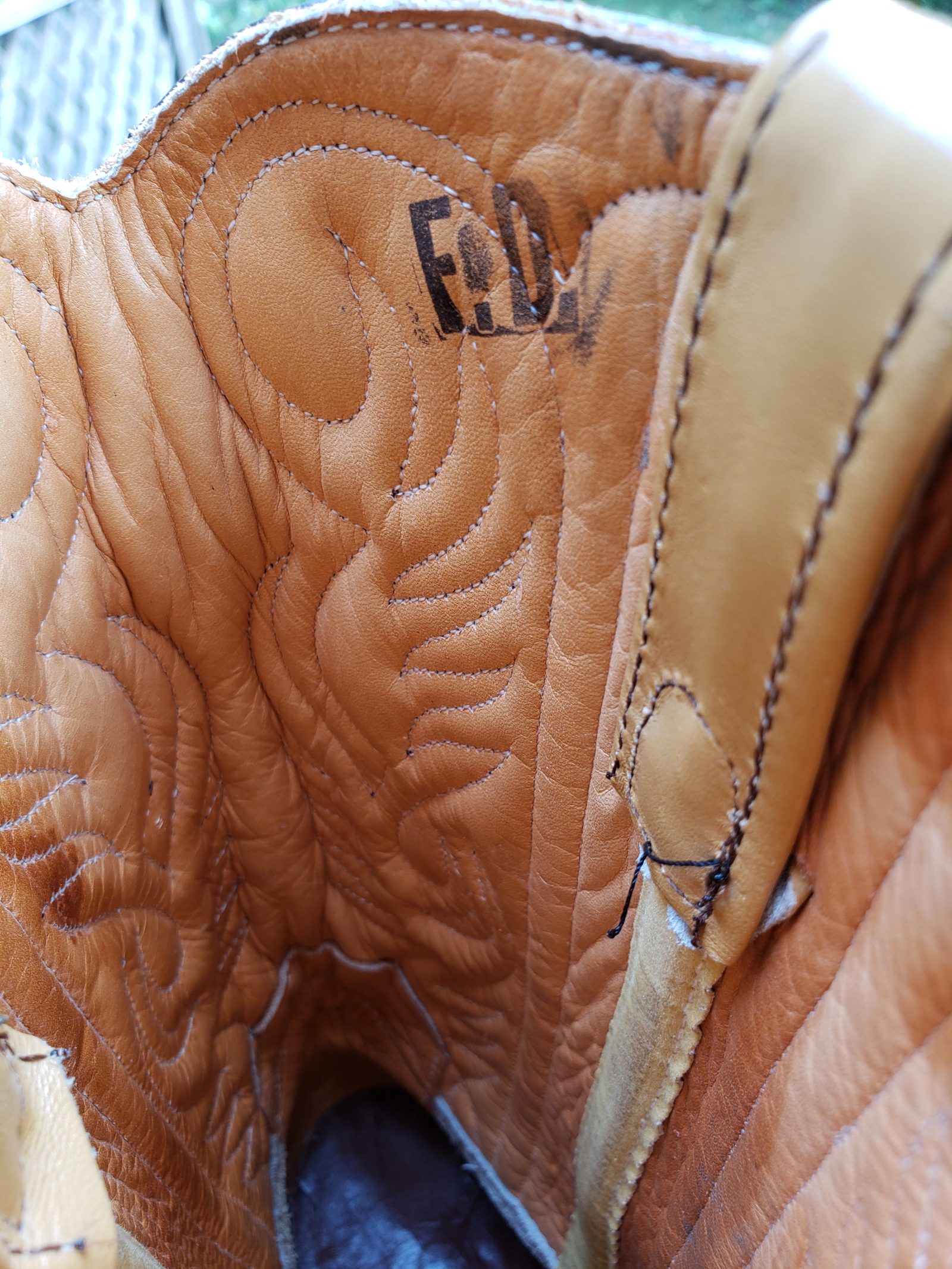 Double-H Cowboy Western Boots Vintage US Made Patina Saddle Stitch Men