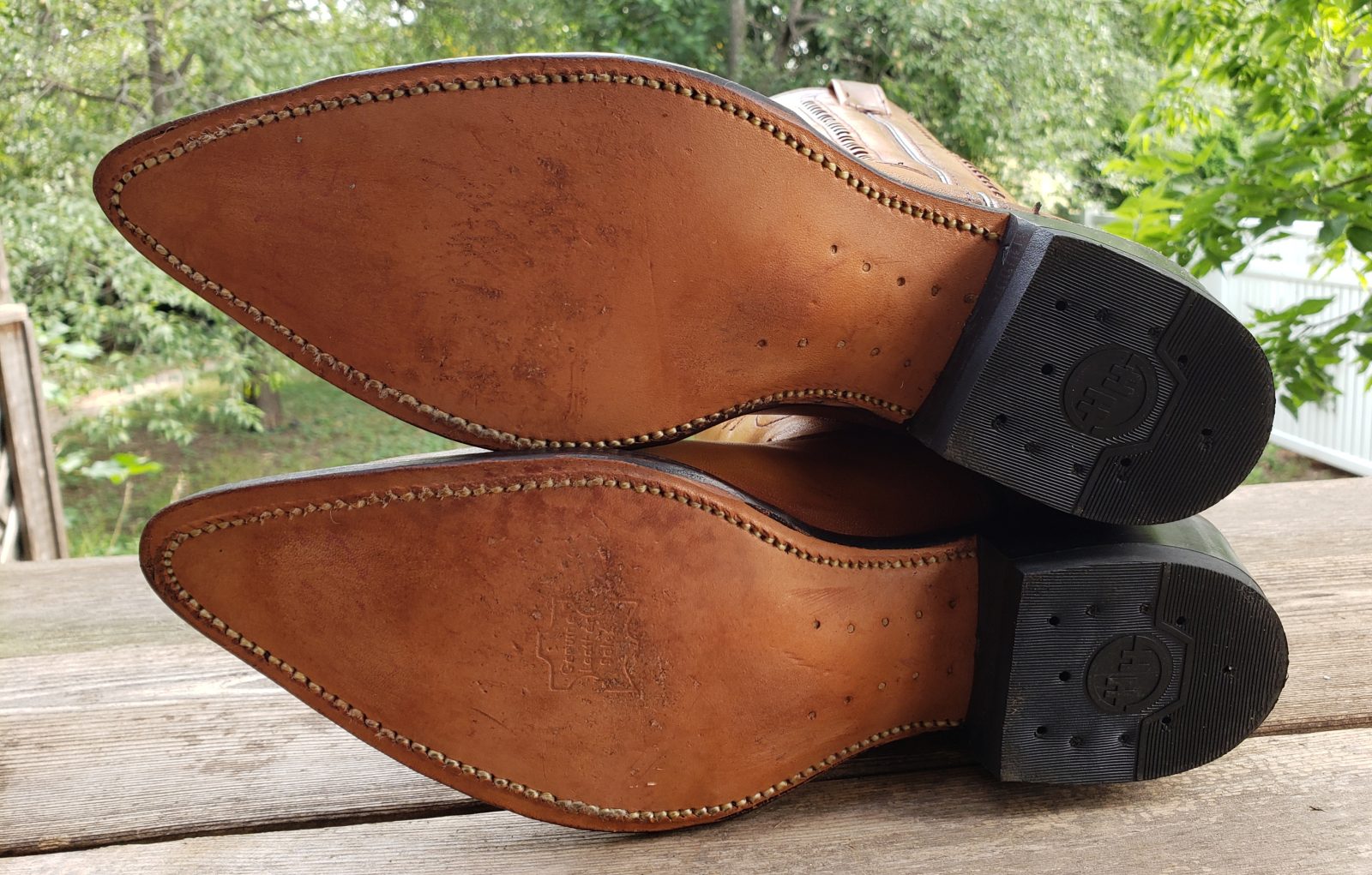 Double-H Cowboy Western Boots Vintage US Made Patina Saddle Stitch Men