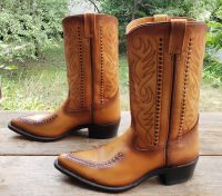 Double-H Cowboy Western Boots Vintage US Made Patina Saddle Stitch Men