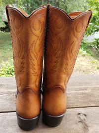 Double-H Cowboy Western Boots Vintage US Made Patina Saddle Stitch Men