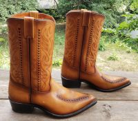 Double-H Cowboy Western Boots Vintage US Made Patina Saddle Stitch Men