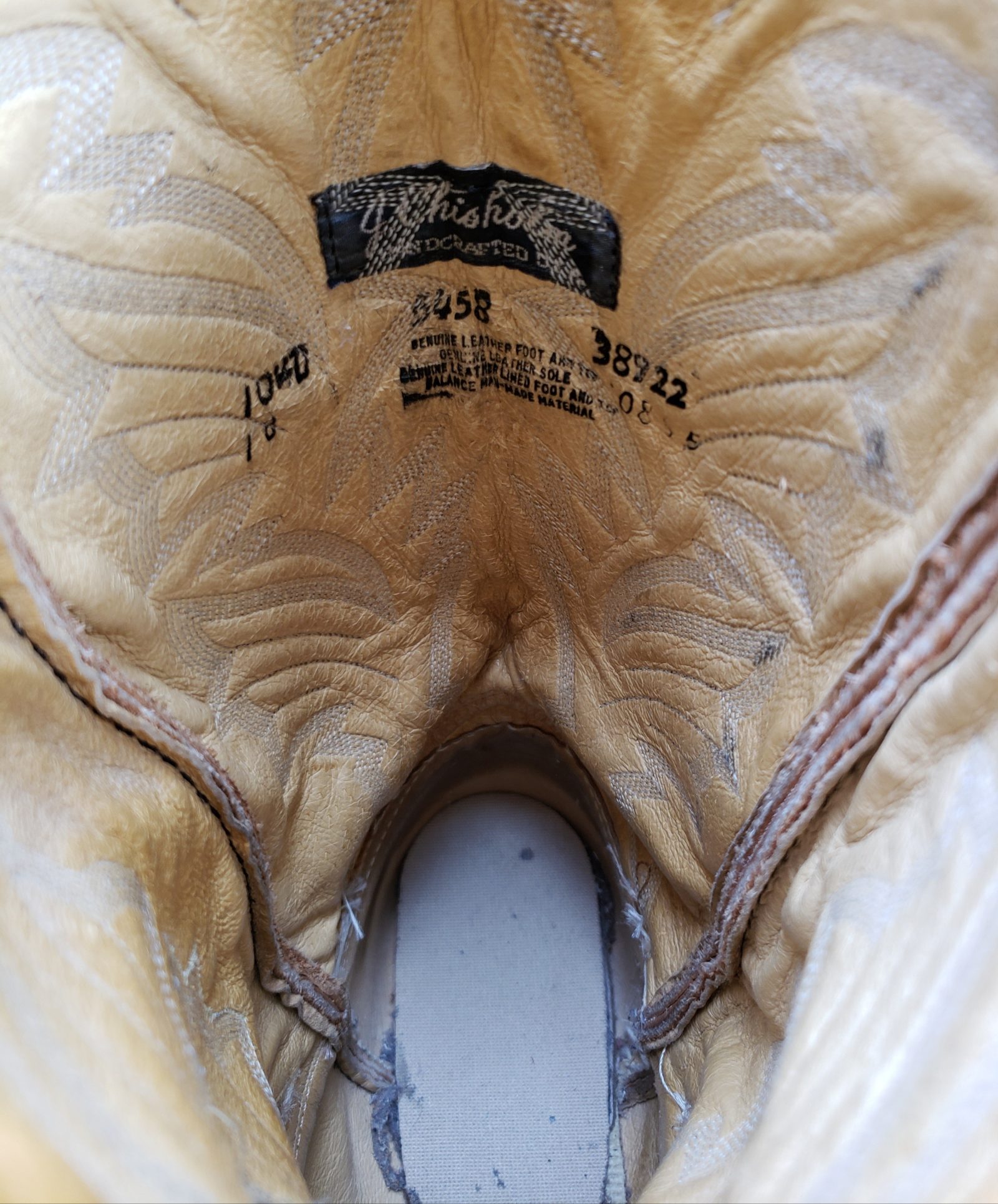 J Chisholm Golden Tan Leather Cowboy Boots 6-Row Stitch Chisholm Coin Men (12)