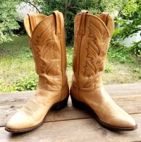 J Chisholm Golden Tan Leather Cowboy Boots 6-Row Stitch Chisholm Coin Men (2)