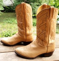 J Chisholm Golden Tan Leather Cowboy Boots 6-Row Stitch Chisholm Coin Men (3)