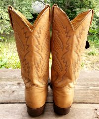 J Chisholm Golden Tan Leather Cowboy Boots 6-Row Stitch Chisholm Coin Men (5)