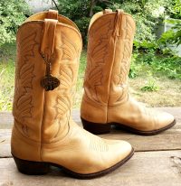 J Chisholm Golden Tan Leather Cowboy Boots 6-Row Stitch Chisholm Coin Men (6)