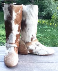 Jennifer Swii Brown White Pony Hair On Harness Biker Engineer Boots Women