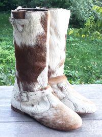 Jennifer Swii Brown White Pony Hair On Harness Biker Engineer Boots Women