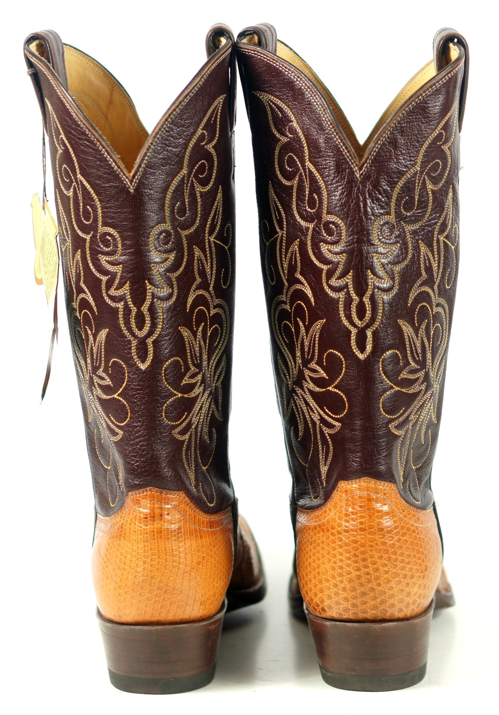 Justin Golden Lizard Western Cowboy Boots Vintage US Made Tags NOS Men