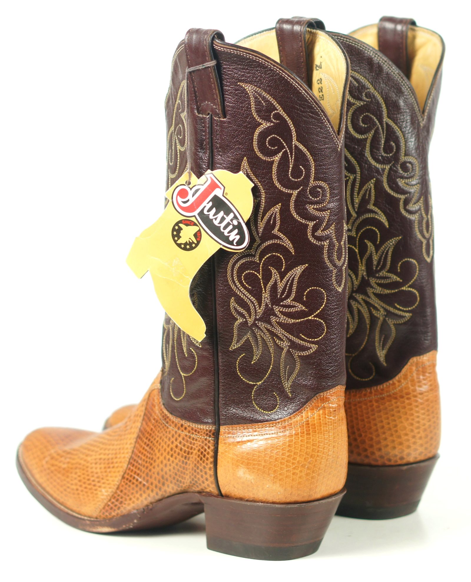 Justin Golden Lizard Western Cowboy Boots Vintage US Made Tags NOS Men