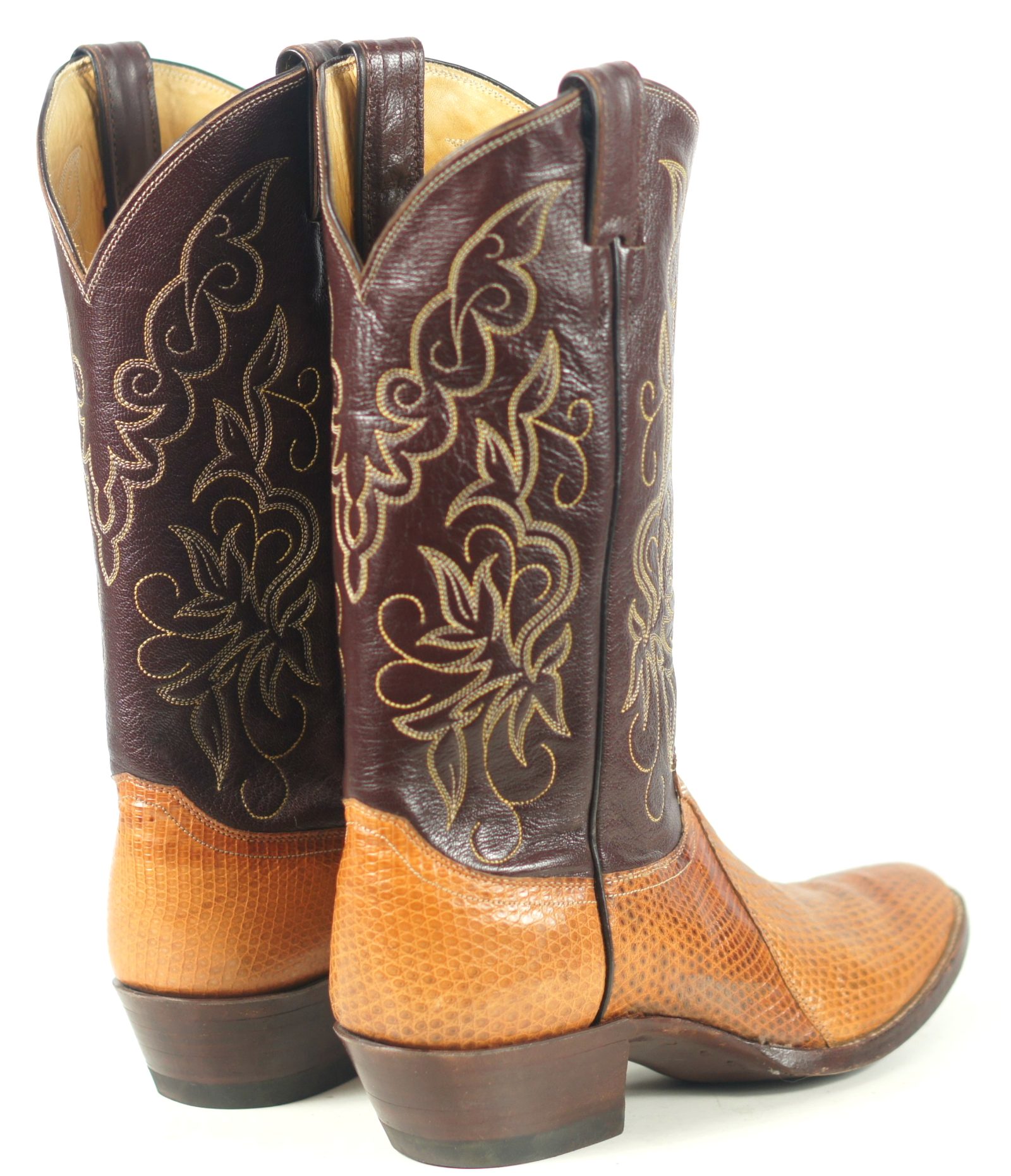 Justin Golden Lizard Western Cowboy Boots Vintage US Made Tags NOS Men