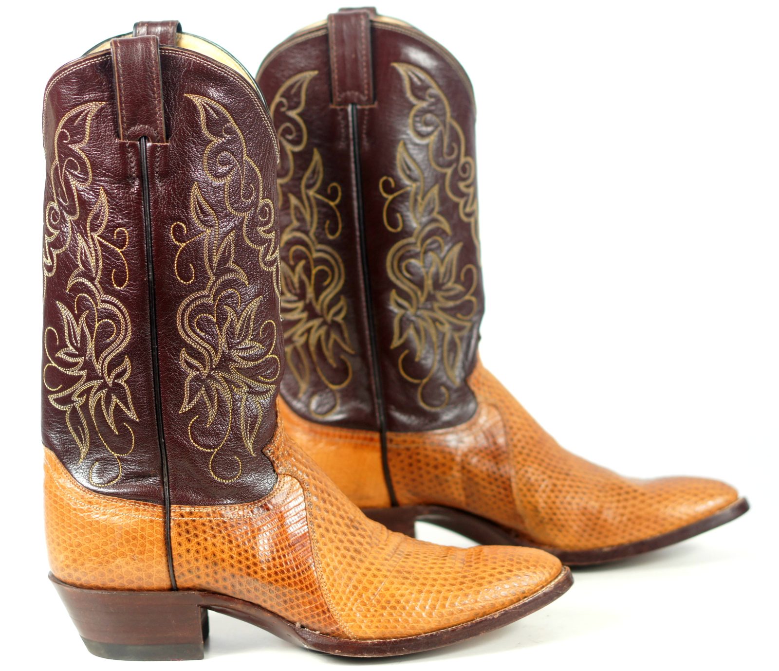 Justin Golden Lizard Western Cowboy Boots Vintage US Made Tags NOS Men