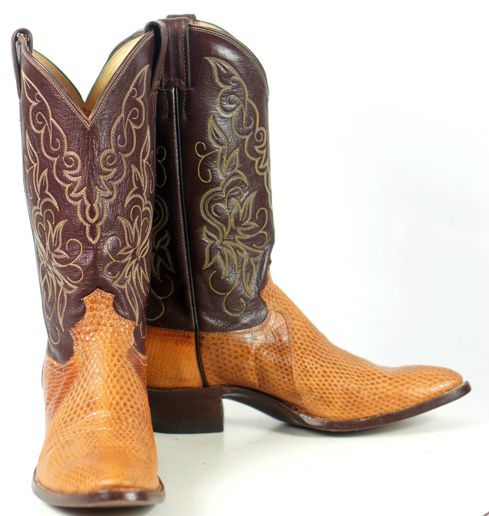 Justin Golden Lizard Western Cowboy Boots Vintage US Made Tags NOS Men