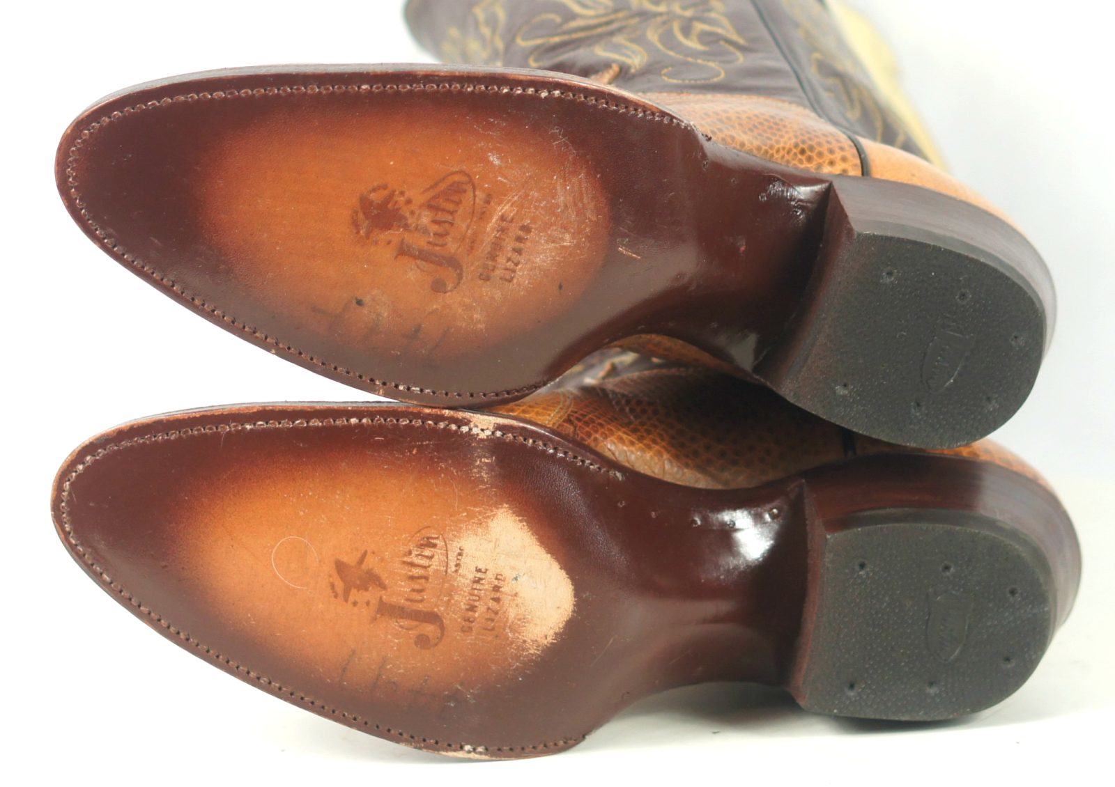 Justin Golden Lizard Western Cowboy Boots Vintage US Made Tags NOS Men