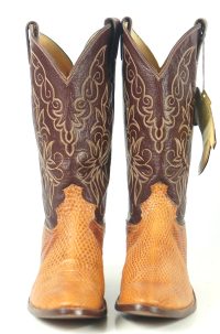 Justin Golden Lizard Western Cowboy Boots Vintage US Made Tags NOS Men