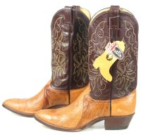 Justin Golden Lizard Western Cowboy Boots Vintage US Made Tags NOS Men