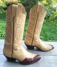 Laramie Cream Leather Scallop Top Cowboy Boots Lizard Toes Vintage Women