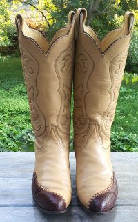 Laramie Cream Leather Scallop Top Cowboy Boots Lizard Toes Vintage Women