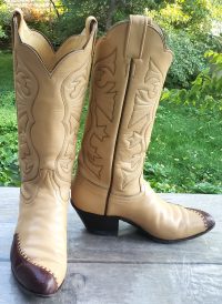Laramie Cream Leather Scallop Top Cowboy Boots Lizard Toes Vintage Women