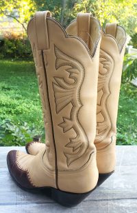 Laramie Cream Leather Scallop Top Cowboy Boots Lizard Toes Vintage Women