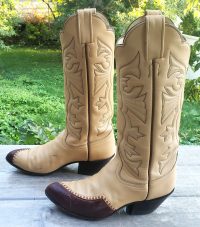 Laramie Cream Leather Scallop Top Cowboy Boots Lizard Toes Vintage Women