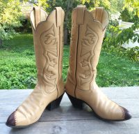 Laramie Cream Leather Scallop Top Cowboy Boots Lizard Toes Vintage Women