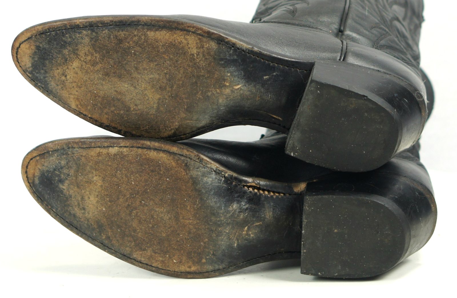 Laredo Black Leather Cowboy Western Boots Black Stitch Vintage US Made Mens (11)