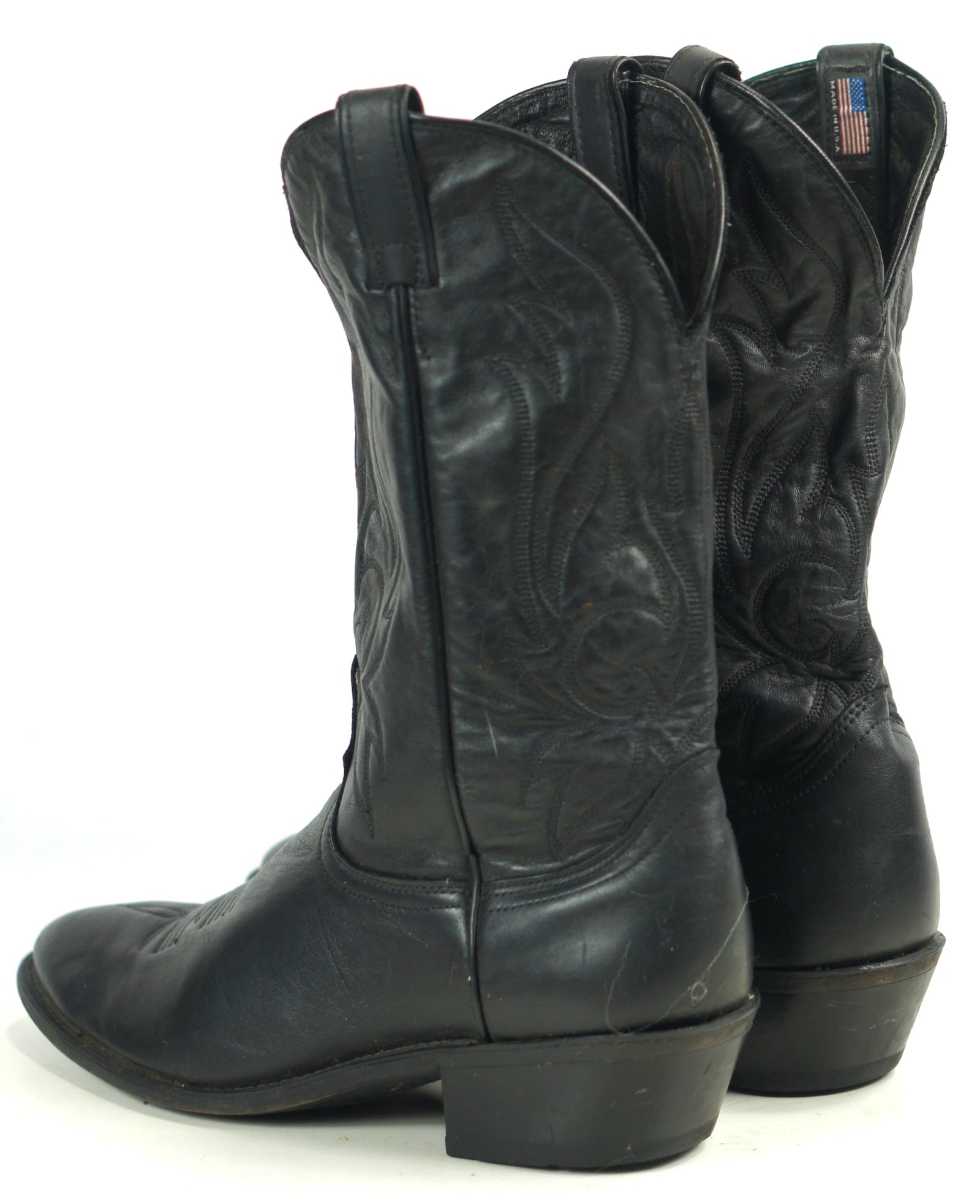Laredo Black Leather Cowboy Western Boots Black Stitch Vintage US Made Mens (8)