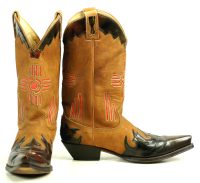 Maraschino Brown Suede Cowboy Boots Inlay Red SW Cross Patent Wingtip Women