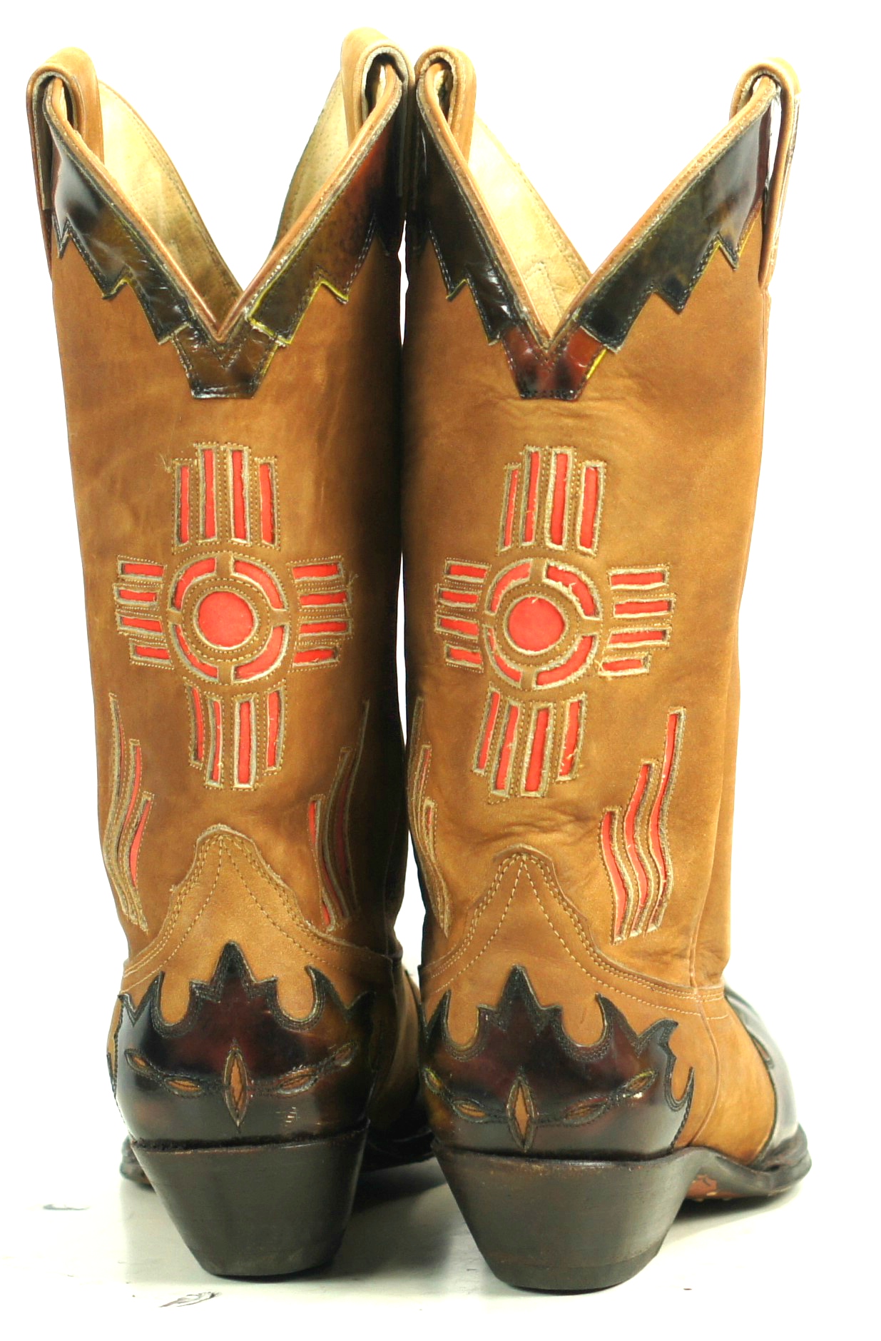 Maraschino Brown Suede Cowboy Boots Inlay Red SW Cross Patent Wingtip Women