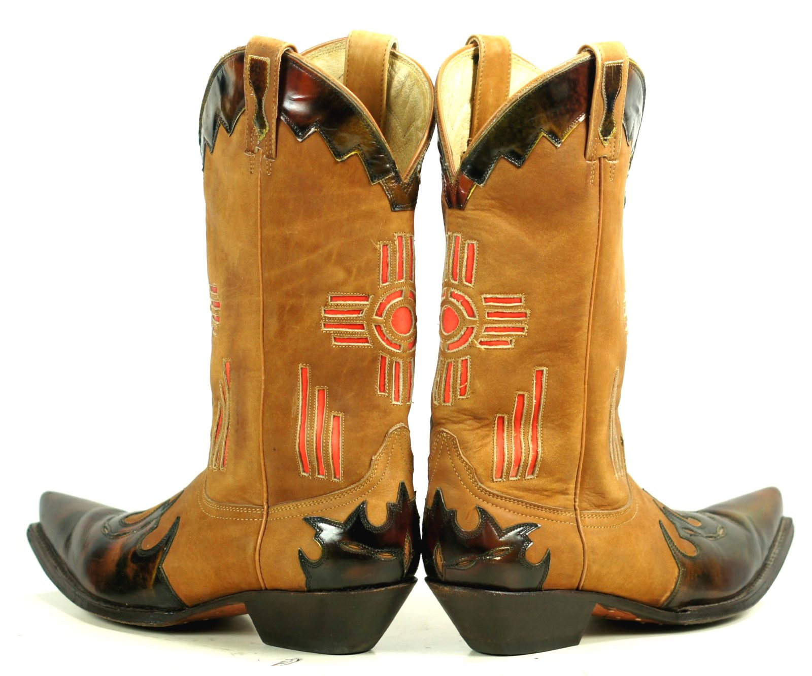 Maraschino Brown Suede Cowboy Boots Inlay Red SW Cross Patent Wingtip Women