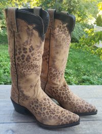 Nocona Brown Velvety Soft Suede Leopard Western Cowboy Boots Boho Women