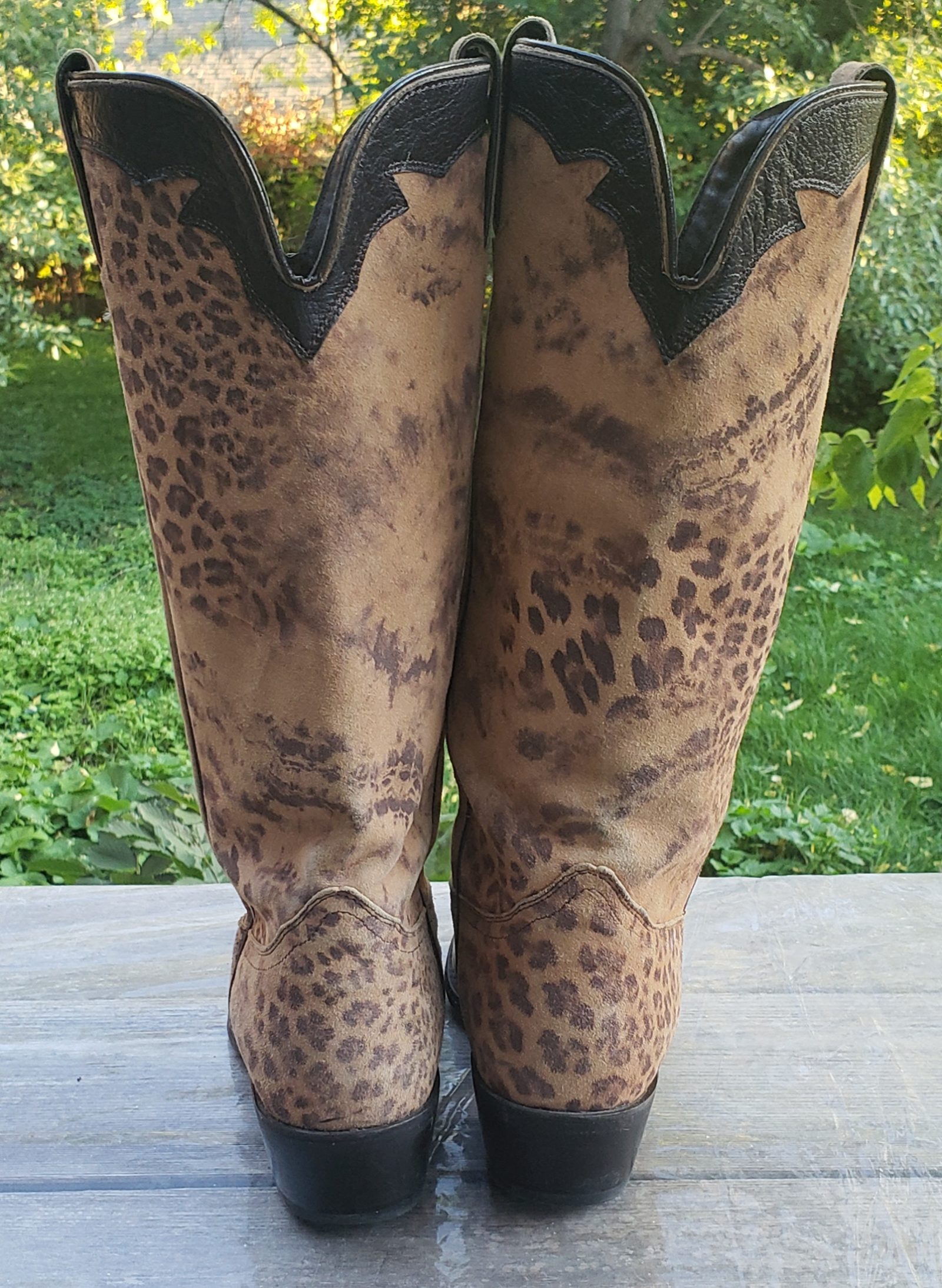 Nocona Brown Velvety Soft Suede Leopard Western Cowboy Boots Boho Women