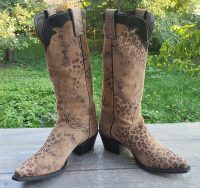 Nocona Brown Velvety Soft Suede Leopard Western Cowboy Boots Boho Women